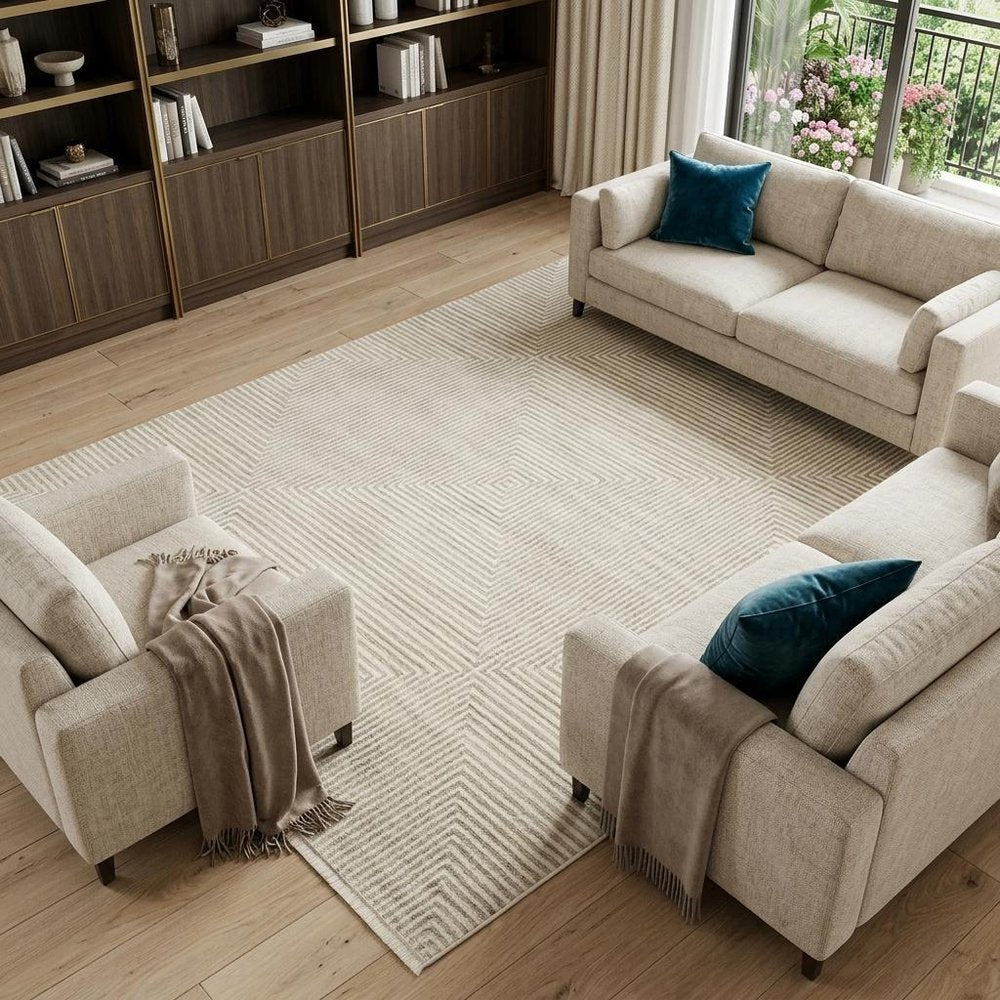 10' X 13' Ivory Beige Taupe And Tan Geometric Power Loom Stain Resistant Area Rug With Fringe