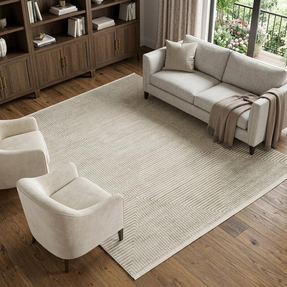 10' X 13' Ivory Beige Taupe And Tan Geometric Power Loom Stain Resistant Area Rug With Fringe