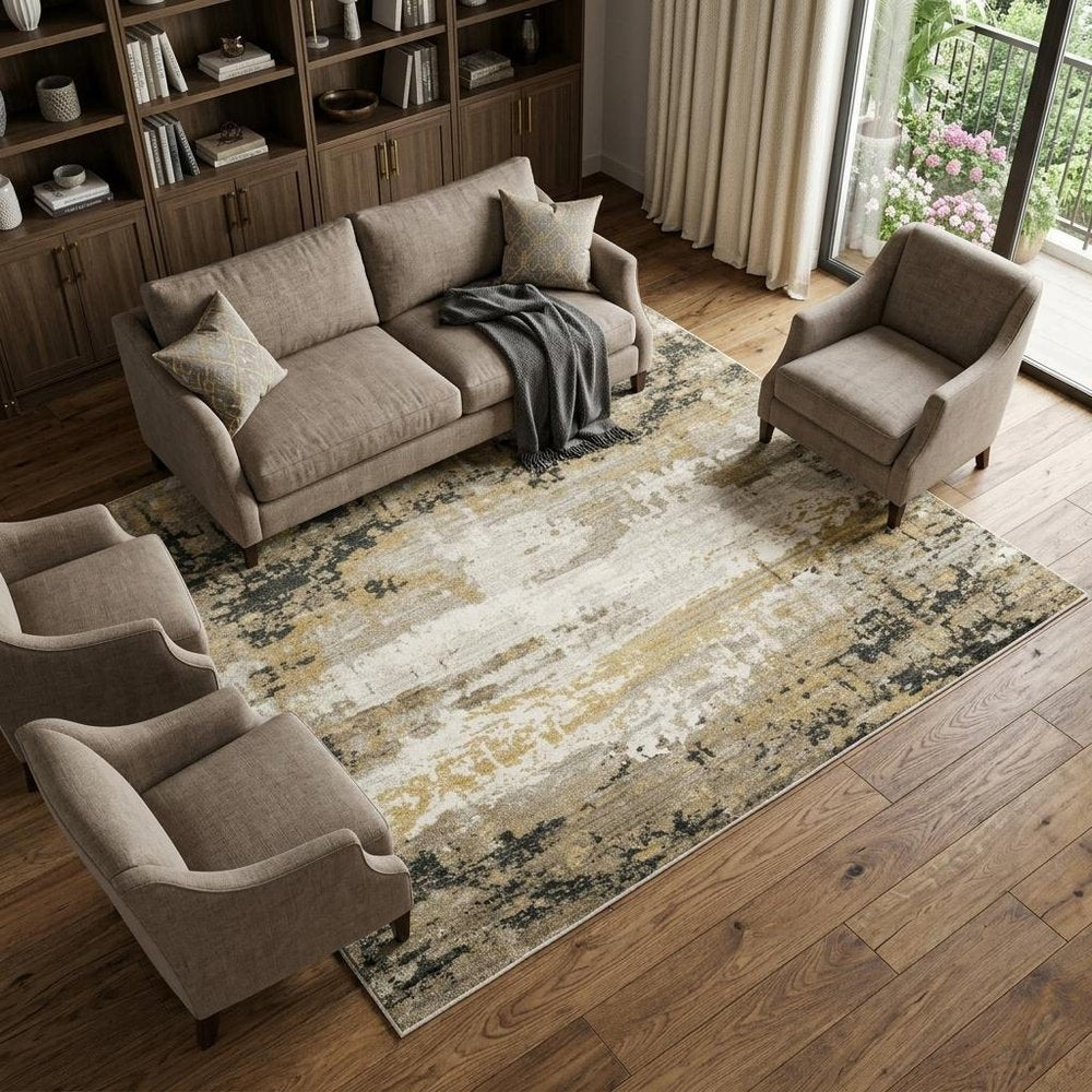 7' X 10' Gray and Black Abstract Power Loom Area Rug With Fringe