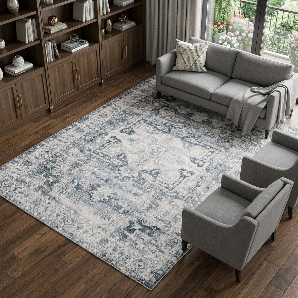 7' X 10' Gray and Ivory Oriental Non Skid Area Rug