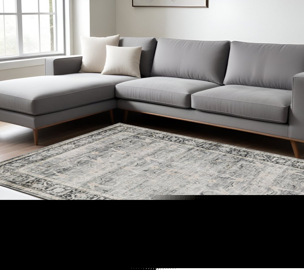 7' X 10' Gray and Ivory Oriental Non Skid Area Rug