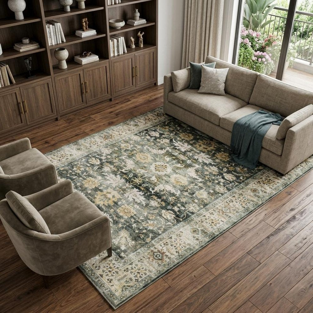 7' X 10' Gray and Ivory Oriental Non Skid Area Rug