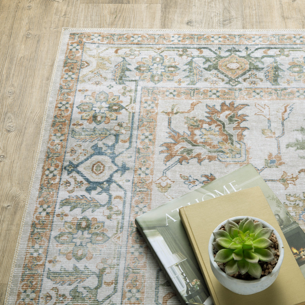 4' X 6' Blue and Gray Oriental Non Skid Area Rug