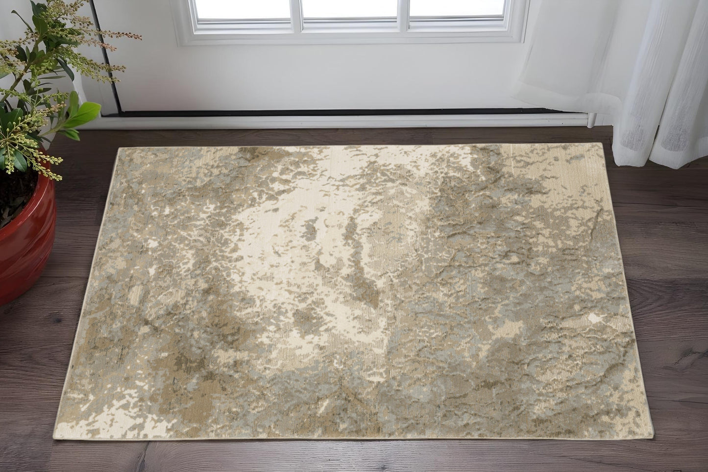 2' X 3' Gray and Ivory Abstract Power Loom Area Rug