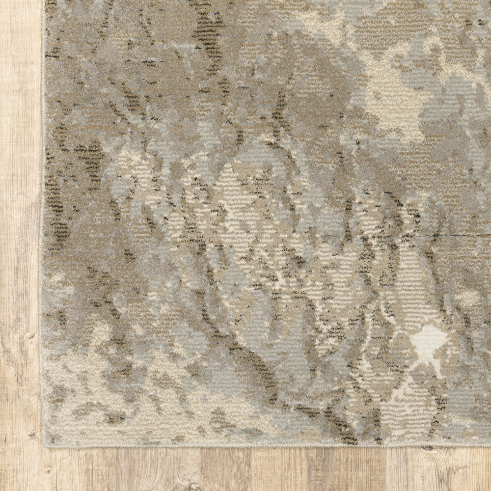 8' Gray And Ivory Abstract Runner Rug