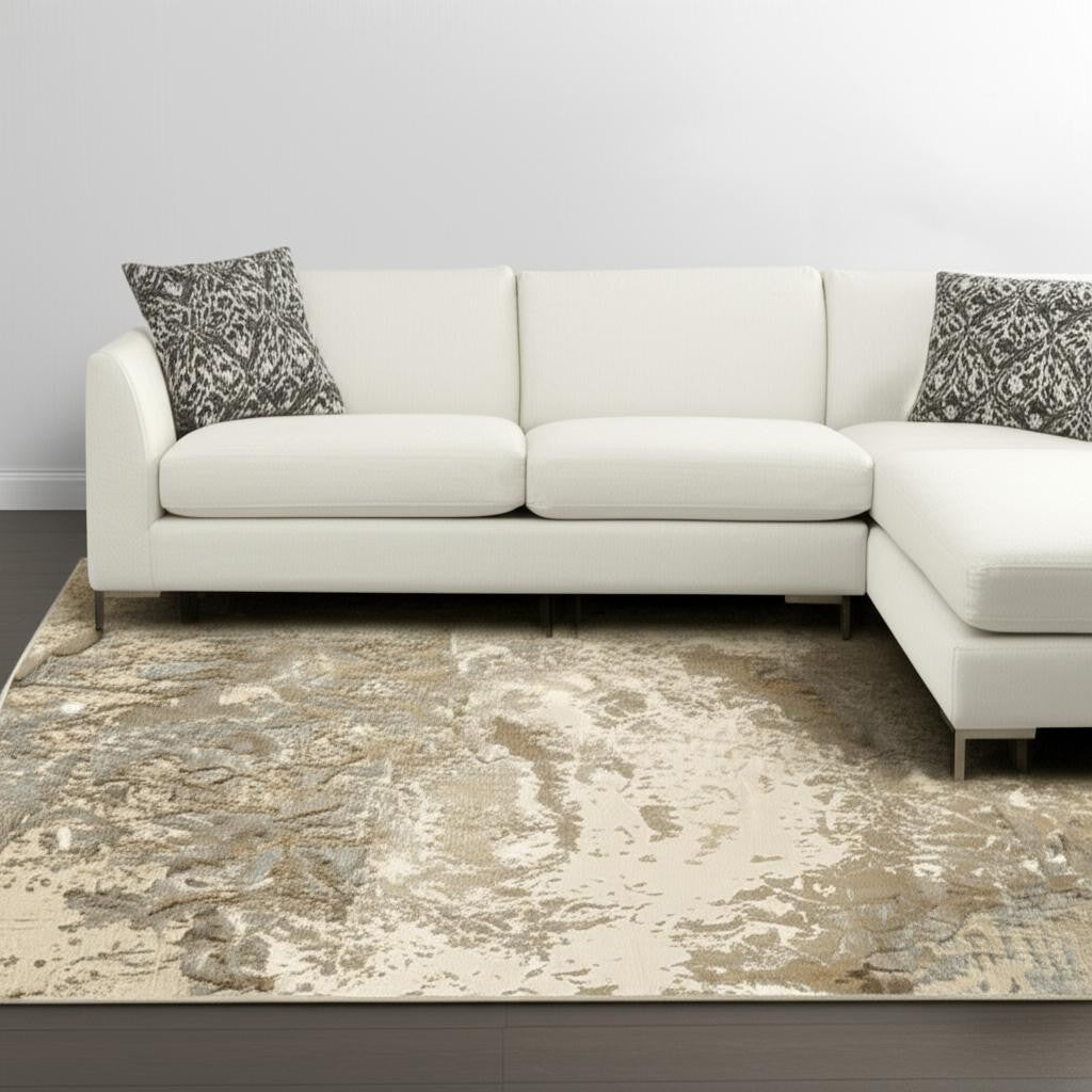 7' X 10' Gray and Ivory Abstract Power Loom Area Rug