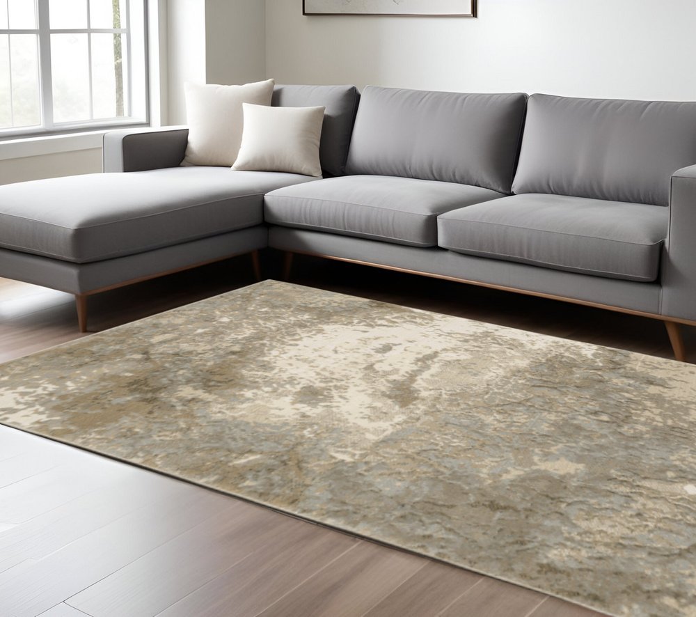 9' X 12' Gray and Ivory Abstract Power Loom Area Rug