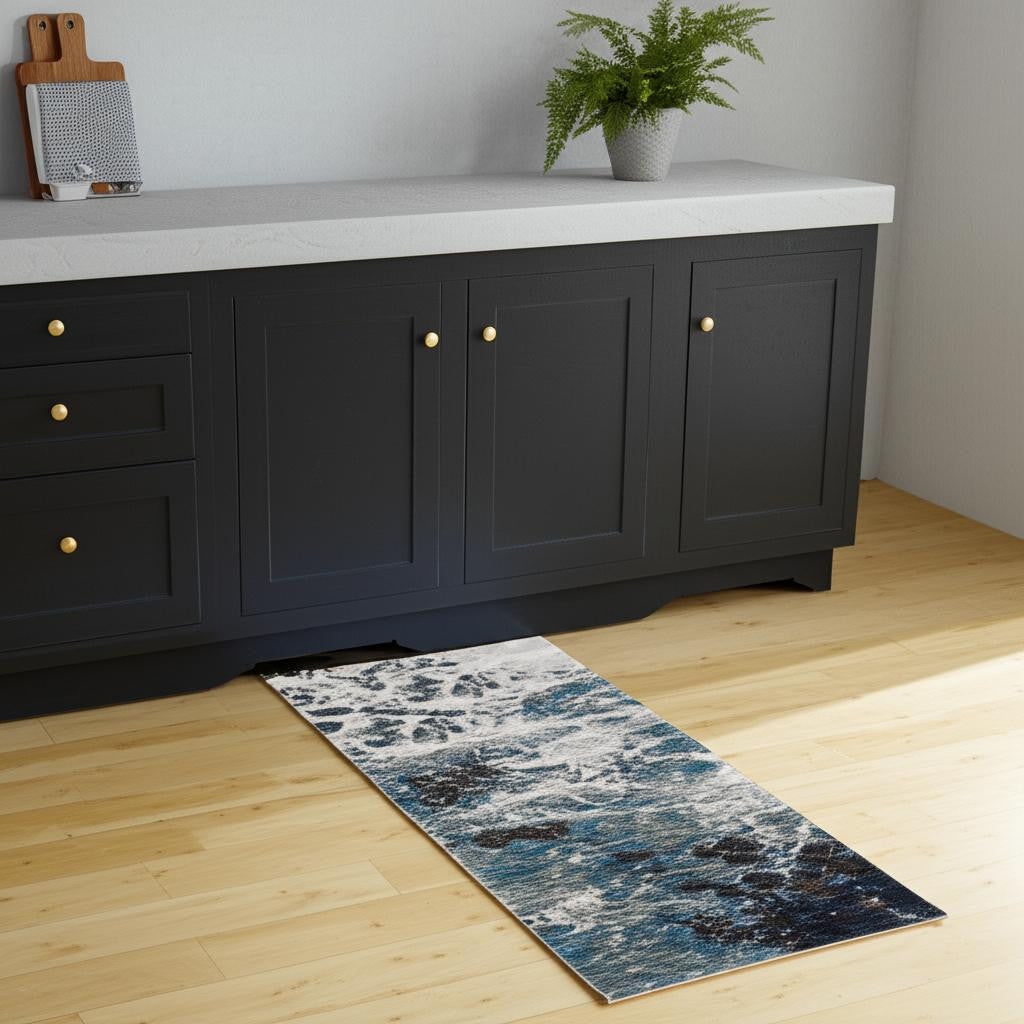 8' Gray Abstract Runner Rug