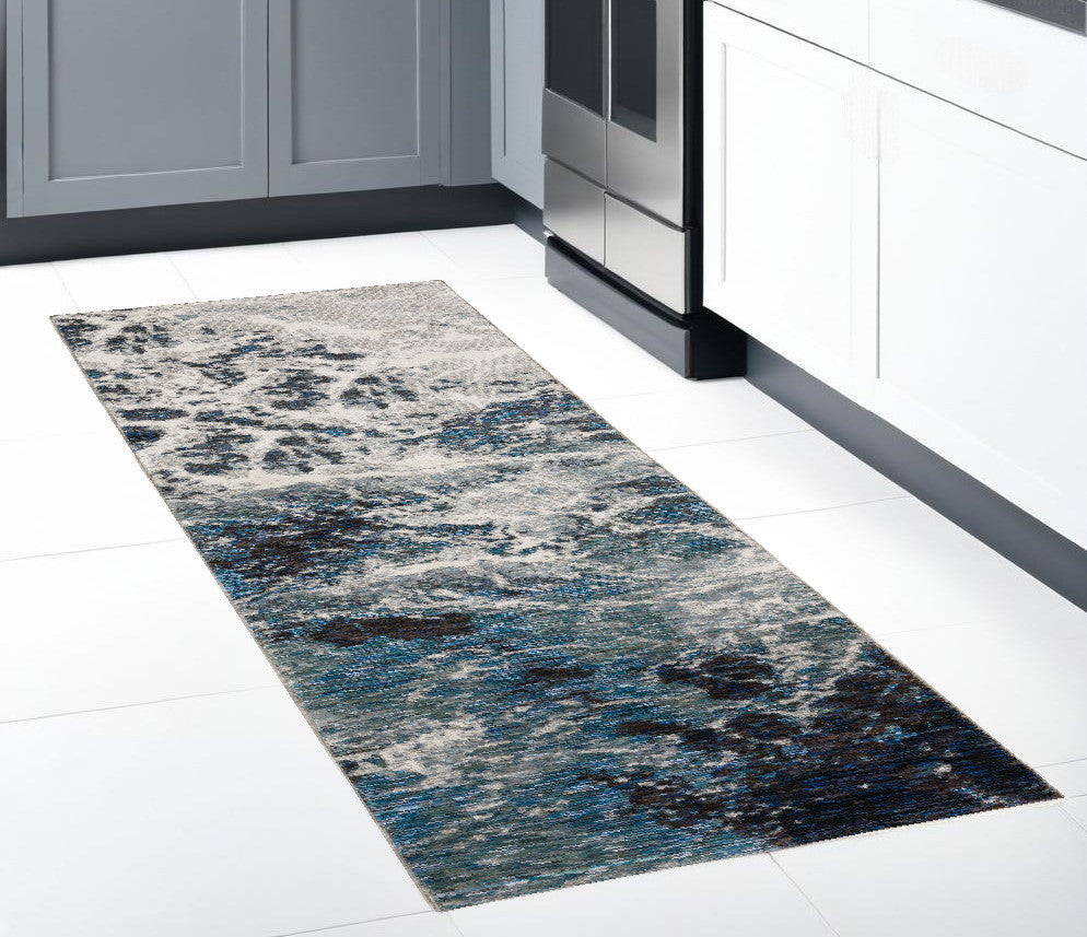 8' Gray Abstract Runner Rug