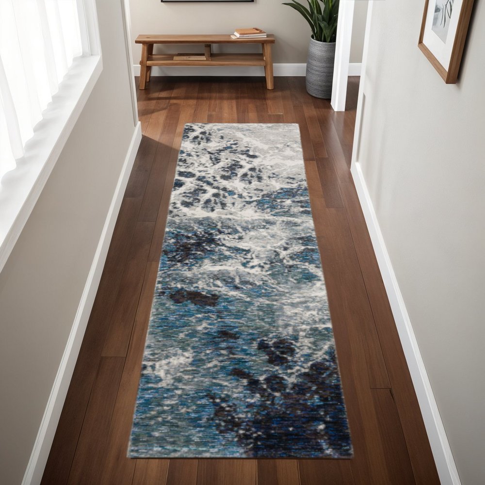 8' Gray Abstract Runner Rug