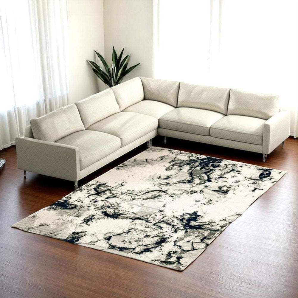 10' X 13' Gray and Black Abstract Power Loom Area Rug