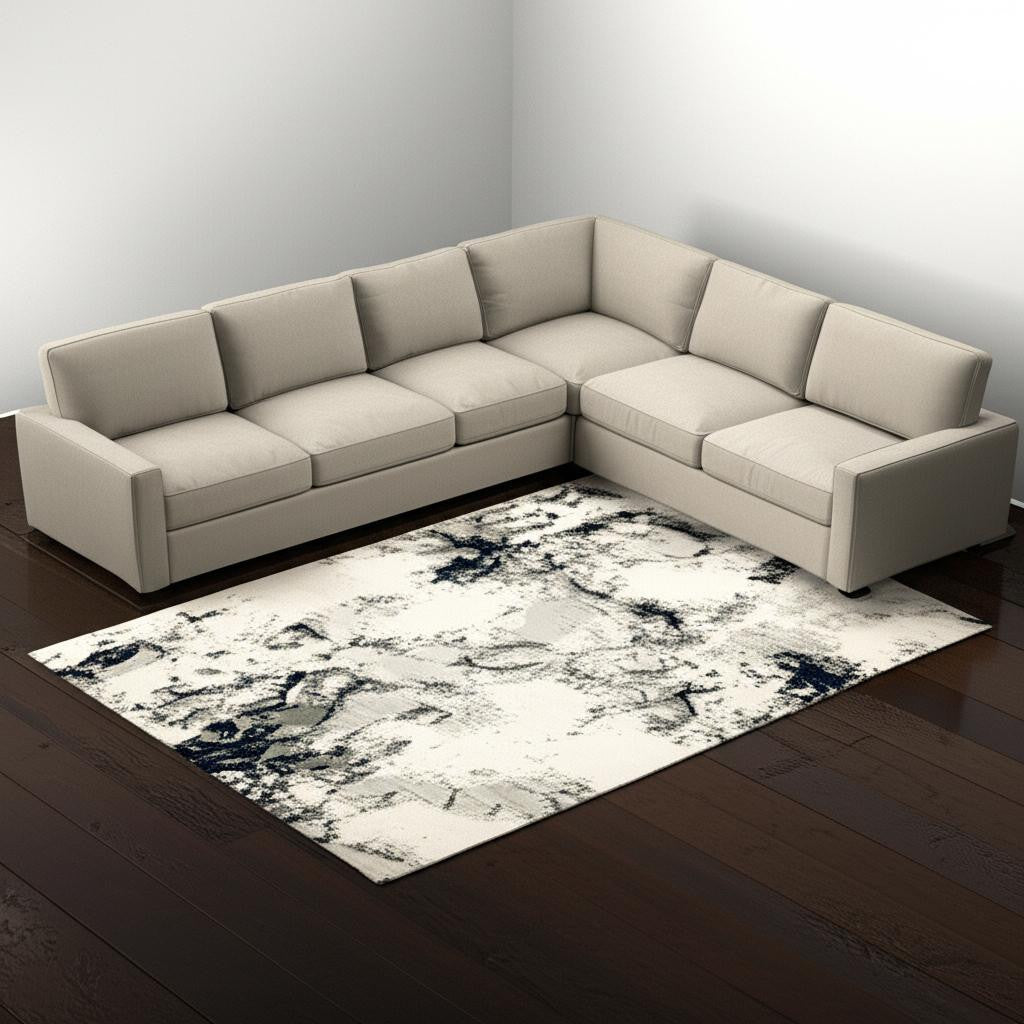 10' X 13' Gray and Black Abstract Power Loom Area Rug