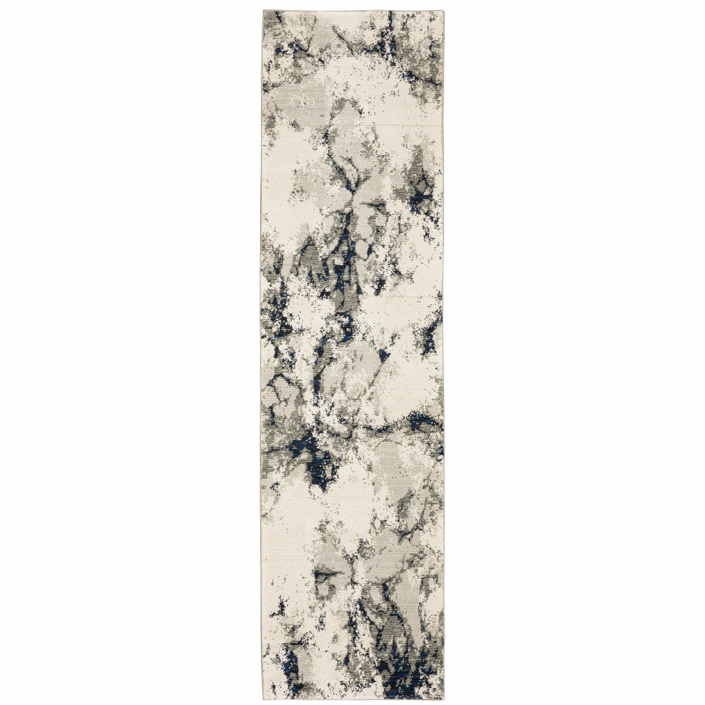 8' Gray And Black Abstract Runner Rug