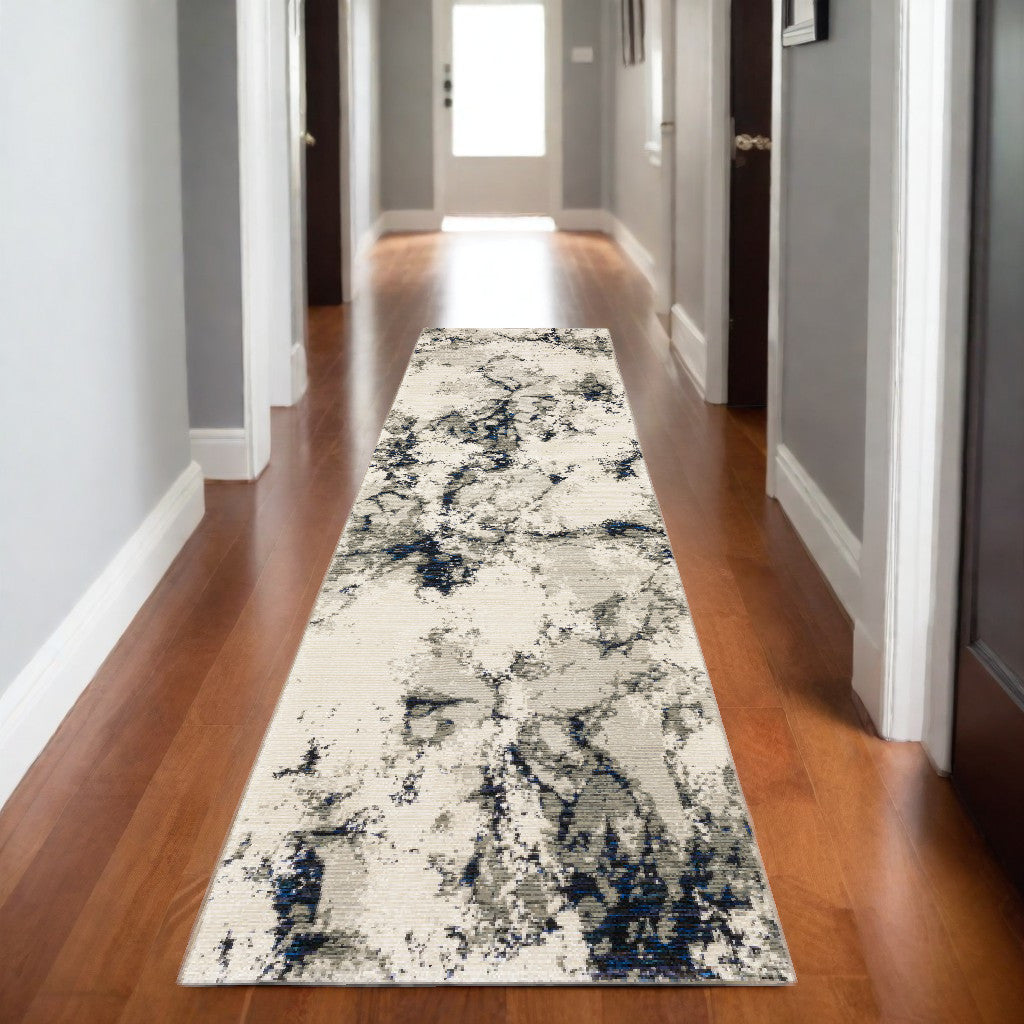8' Gray And Black Abstract Runner Rug