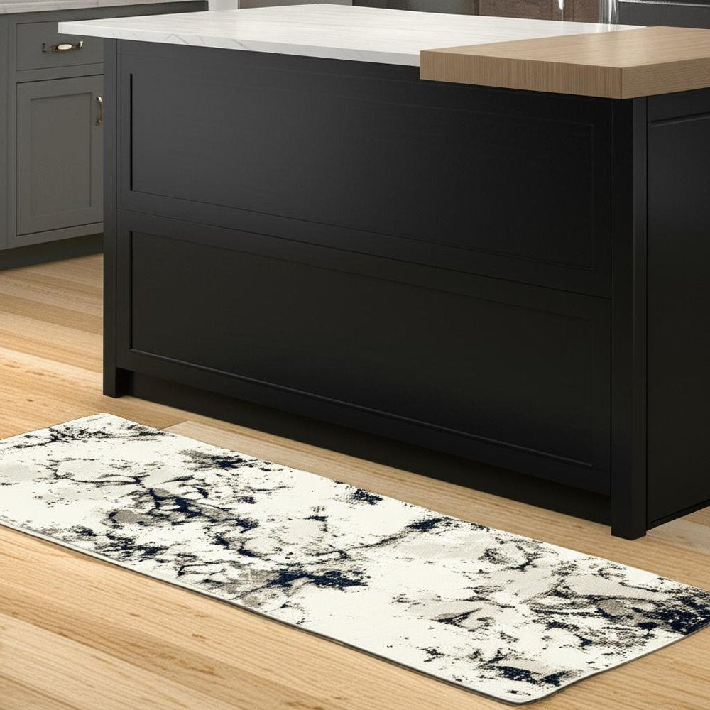 8' Gray And Black Abstract Runner Rug