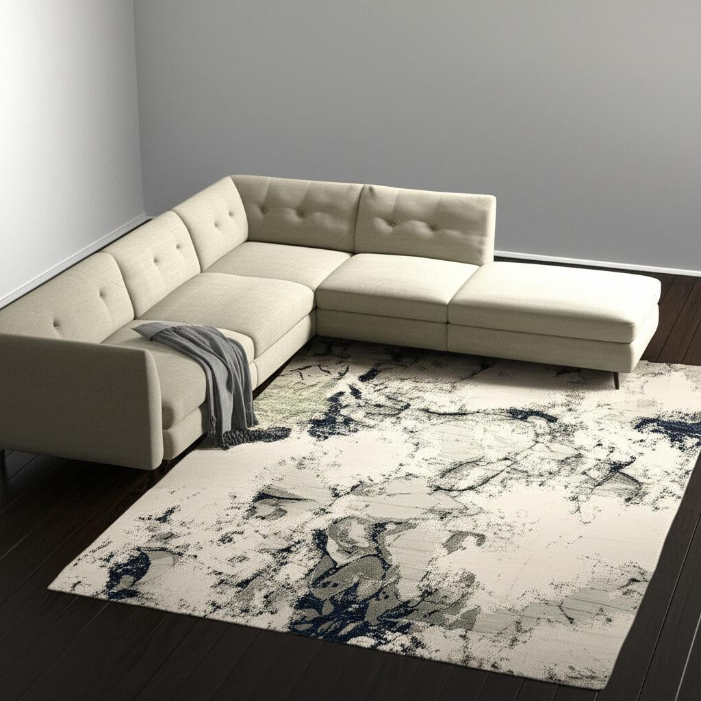 7' X 10' Gray and Black Abstract Power Loom Area Rug