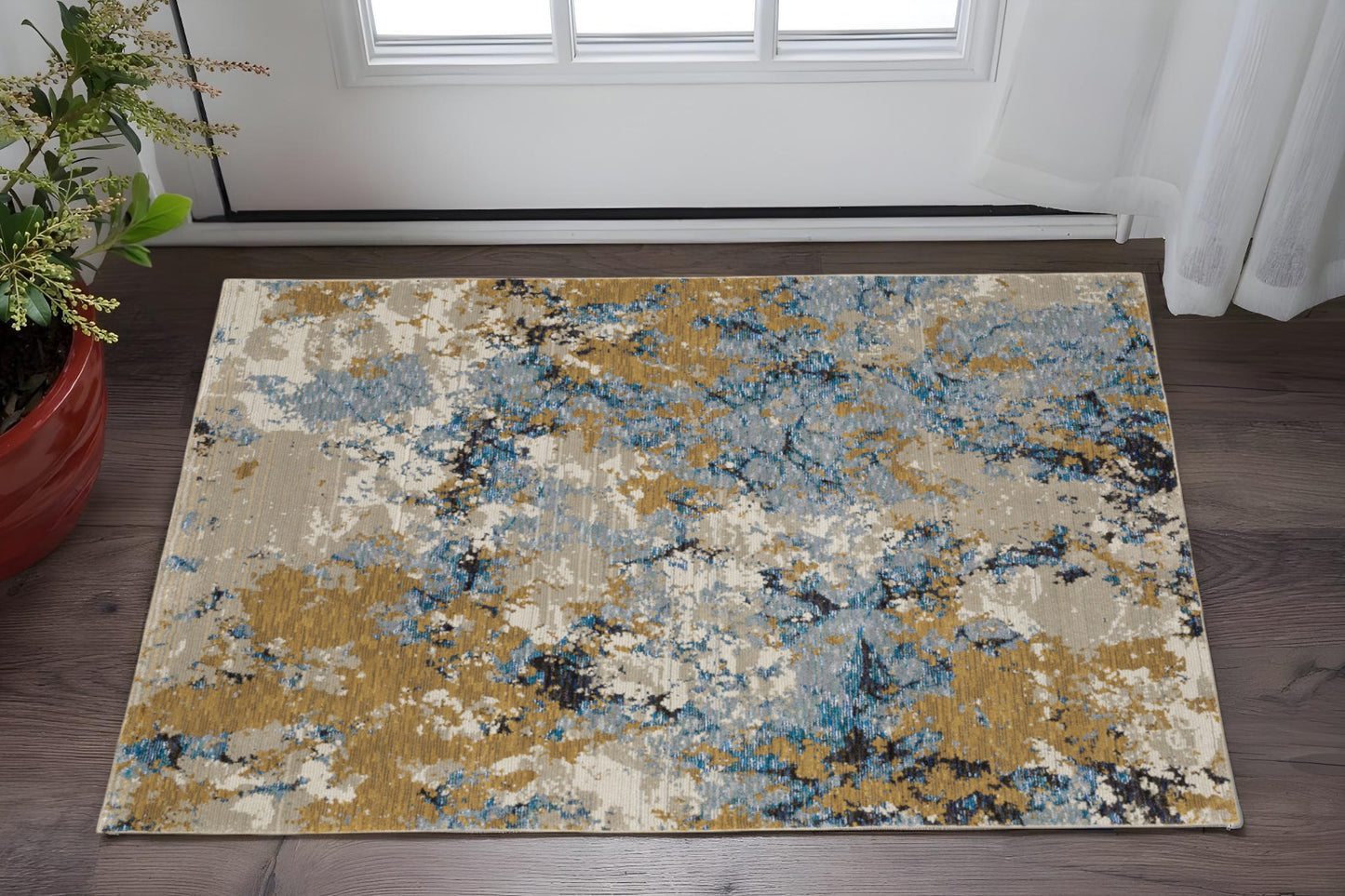 2' X 3' Gray and Ivory Abstract Power Loom Area Rug