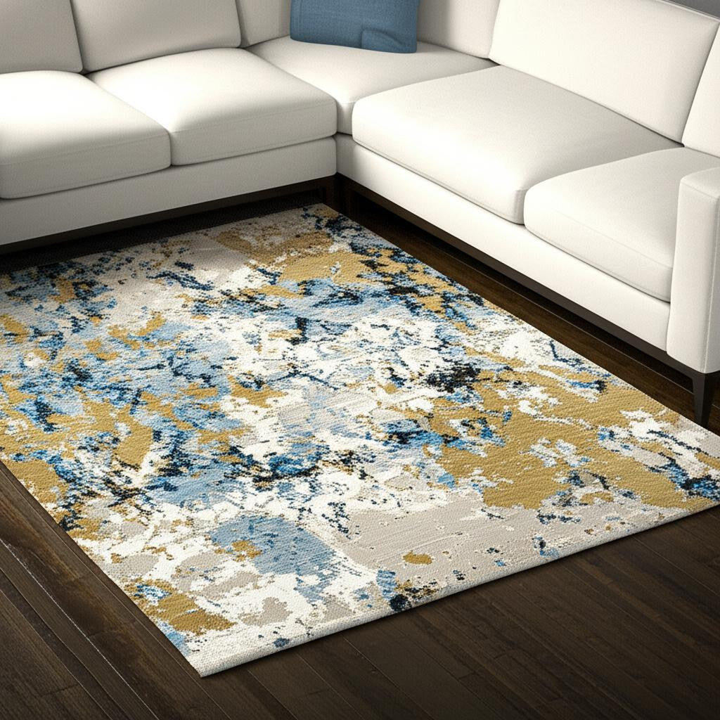 7' X 10' Gray and Ivory Abstract Power Loom Area Rug