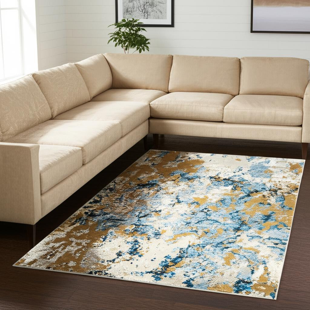 8' X 11' Gray and Ivory Abstract Power Loom Area Rug