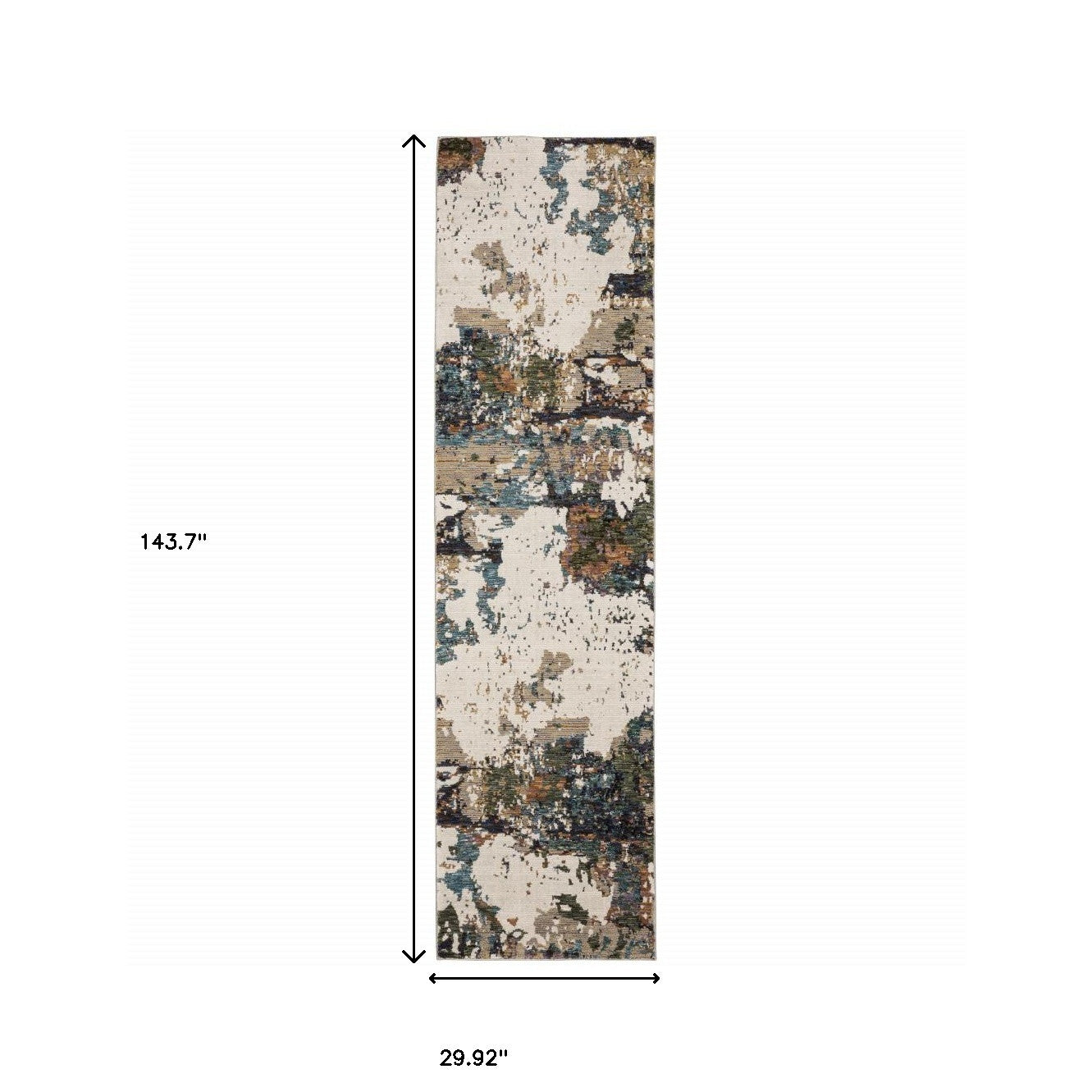 12' Green Gold And Blue Abstract Runner Rug