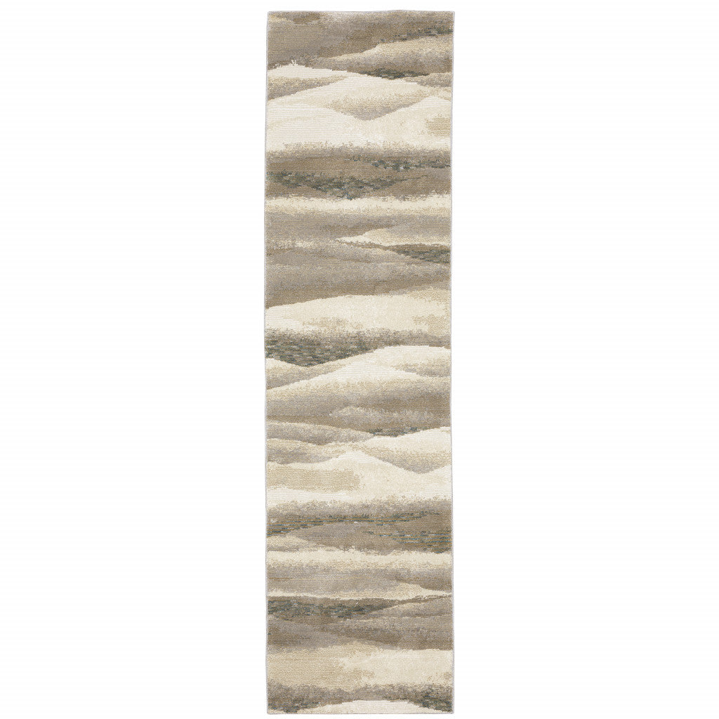12' Gray Blue And Teal Abstract Runner Rug