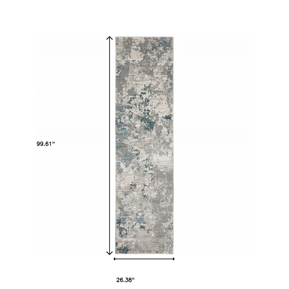 8' Blue And Beige Abstract Runner Rug