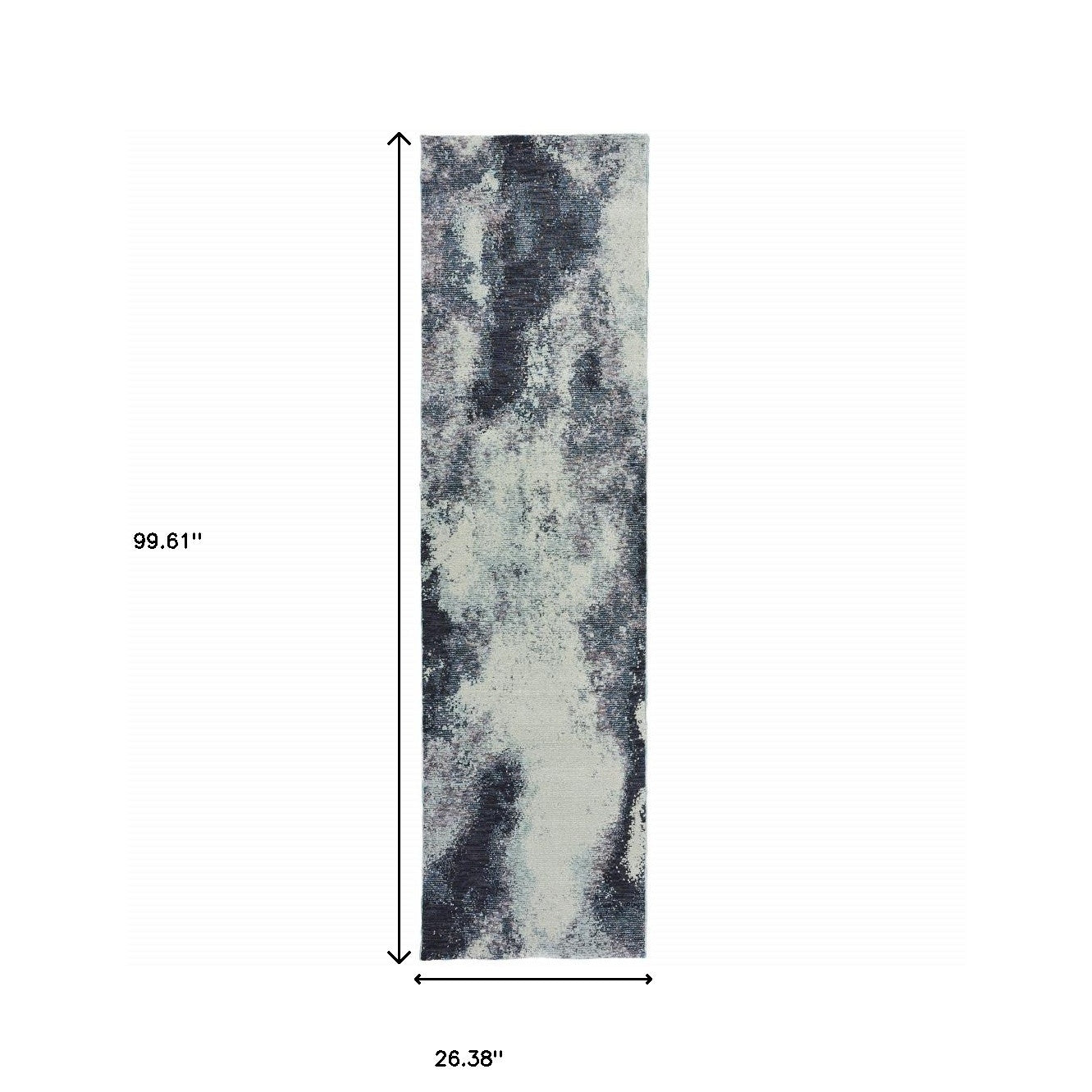 8' Blue And Ivory Abstract Runner Rug