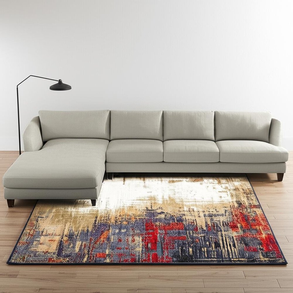 7' X 10' Blue and Beige Abstract Power Loom Area Rug