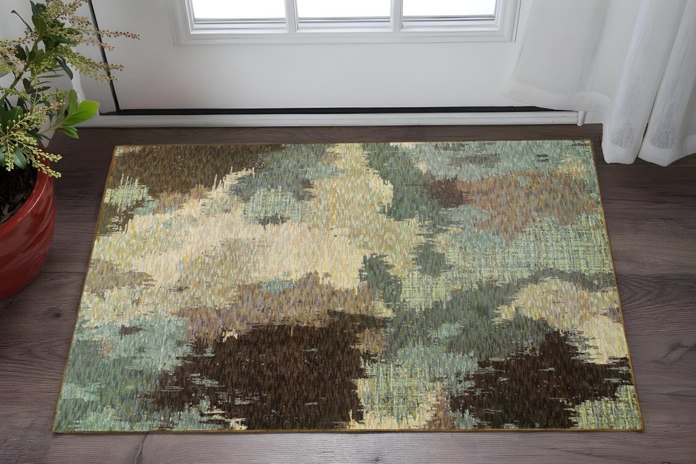 2' X 3' Blue and Ivory Abstract Power Loom Area Rug