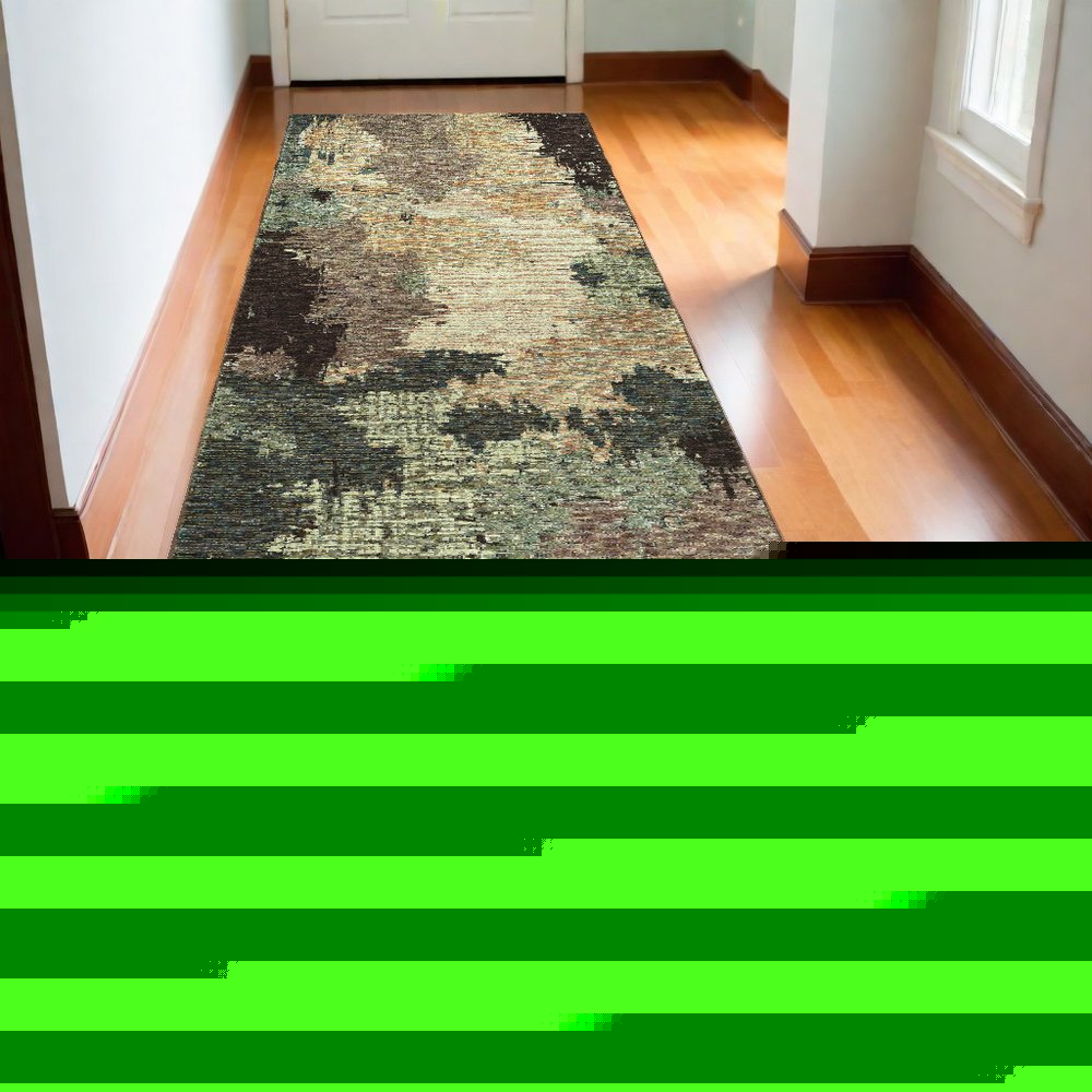 12' Blue And Brown Abstract Runner Rug
