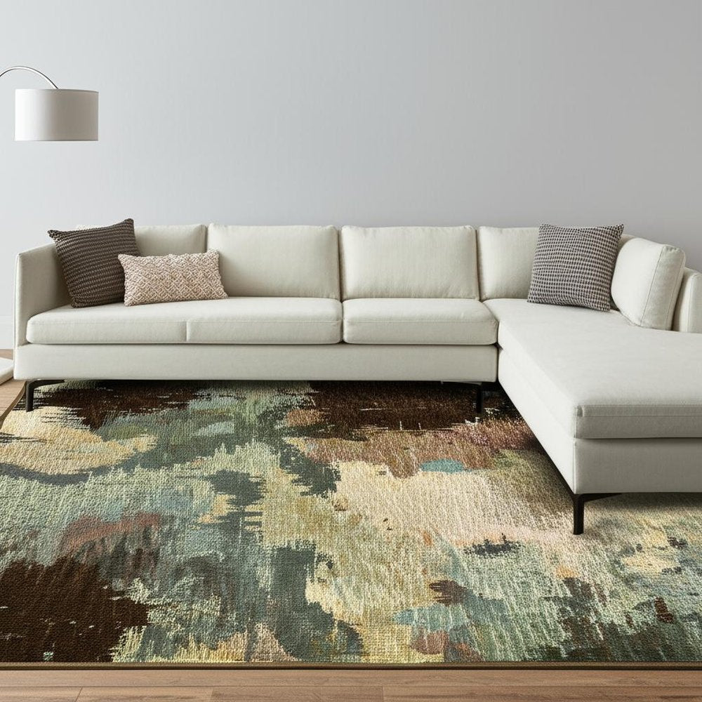 7' X 10' Blue and Ivory Abstract Power Loom Area Rug
