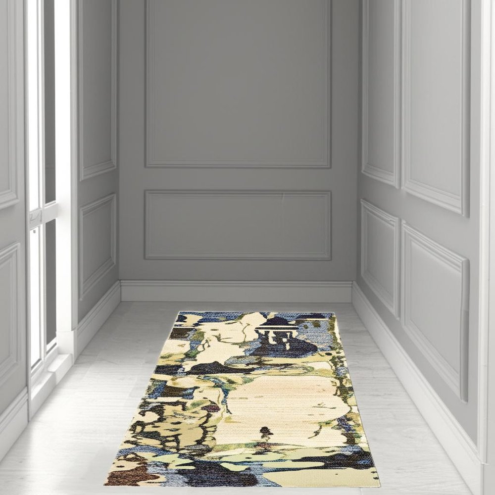 12' Blue And Gray Abstract Runner Rug