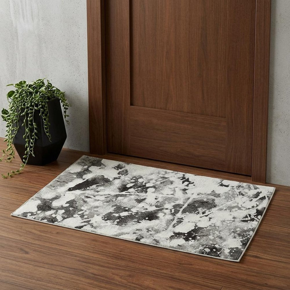 2' X 3' Gray and White Abstract Power Loom Area Rug