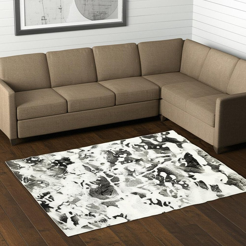 9' X 12' Gray and White Abstract Power Loom Area Rug