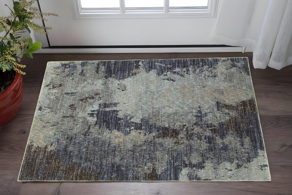 2' X 3' Navy Blue Abstract Power Loom Area Rug