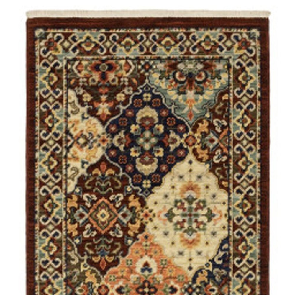 12' Red And Ivory Genuine Wool Oriental Runner Rug With Fringe