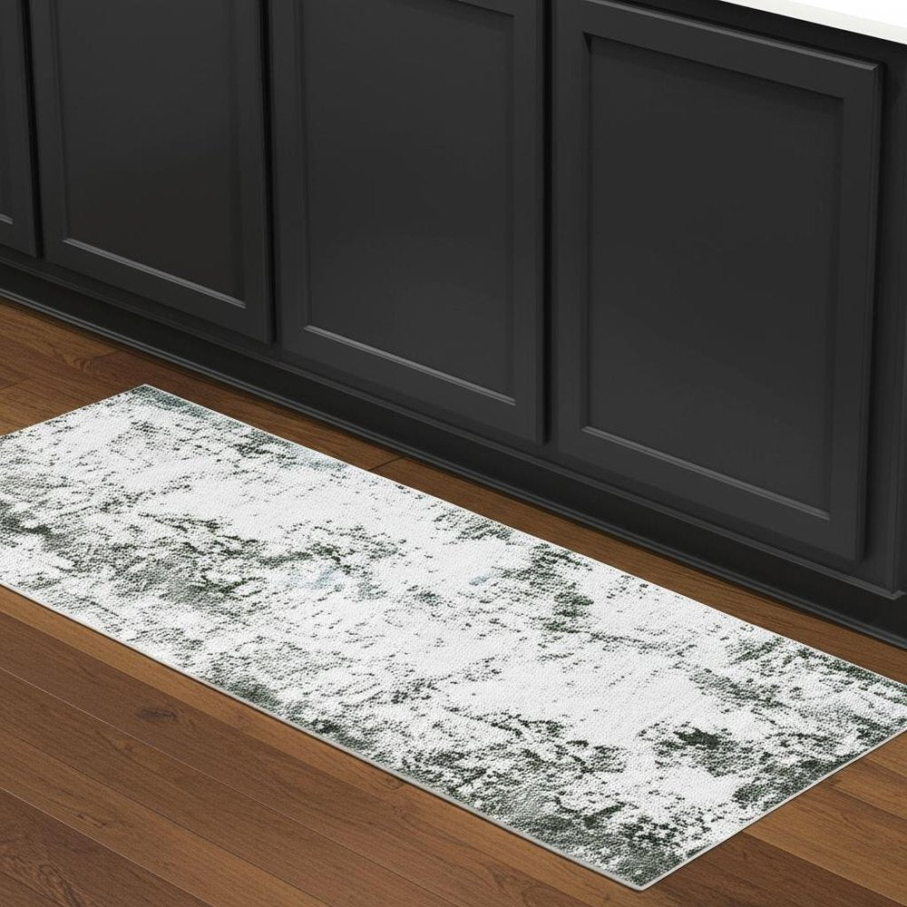 2' X 8' Gray And Ivory Abstract Printed Stain Resistant Non Skid Runner Rug
