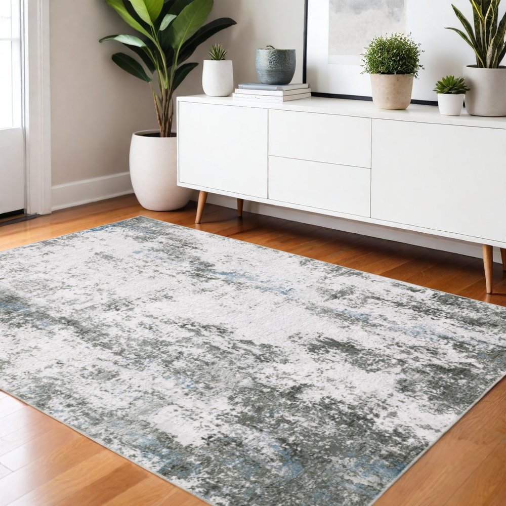 4' X 6' Silver and Gray Abstract Non Skid Area Rug