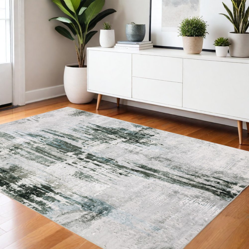 4' X 6' Silver and Gray Abstract Non Skid Area Rug