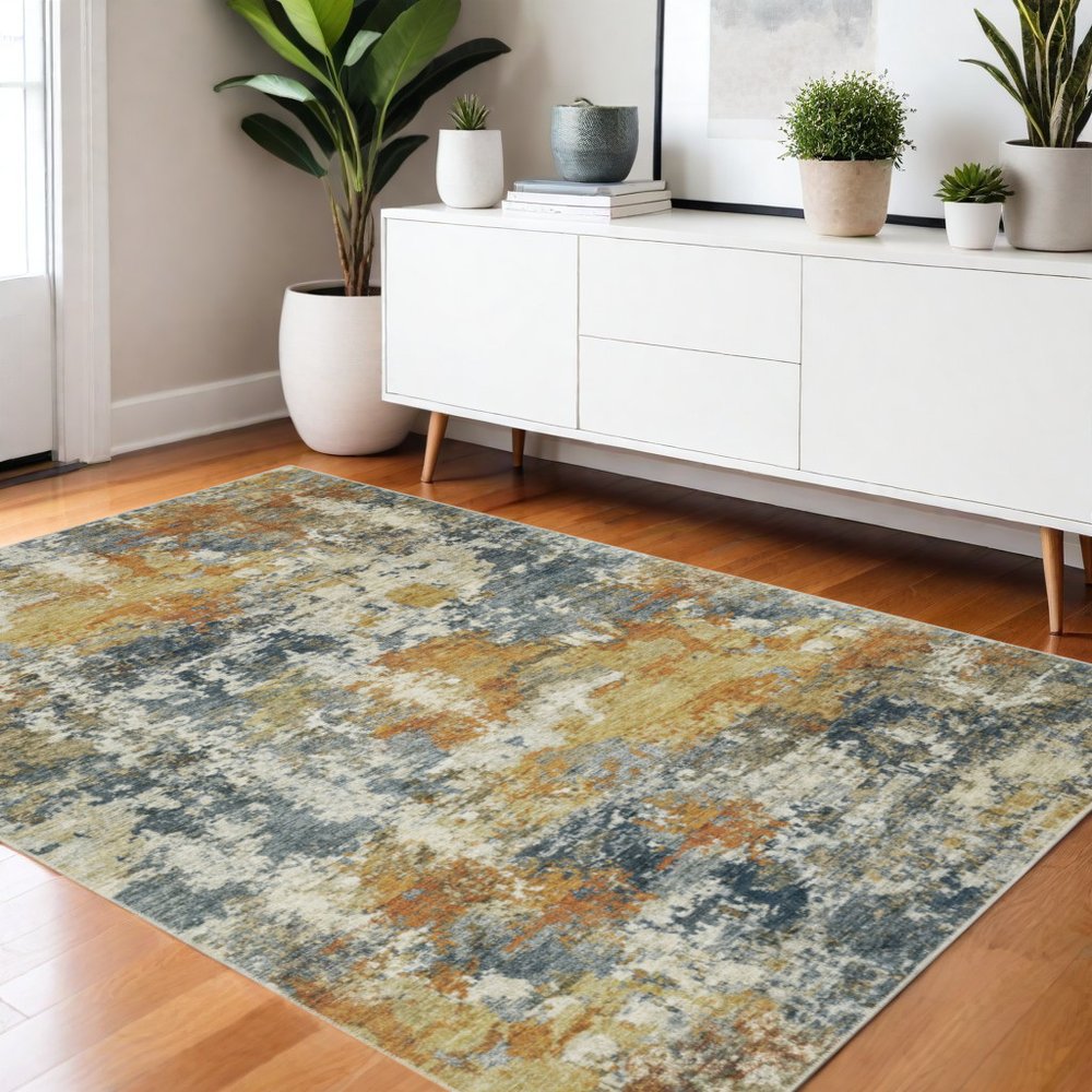 4' X 6' Teal Blue Abstract Non Skid Area Rug
