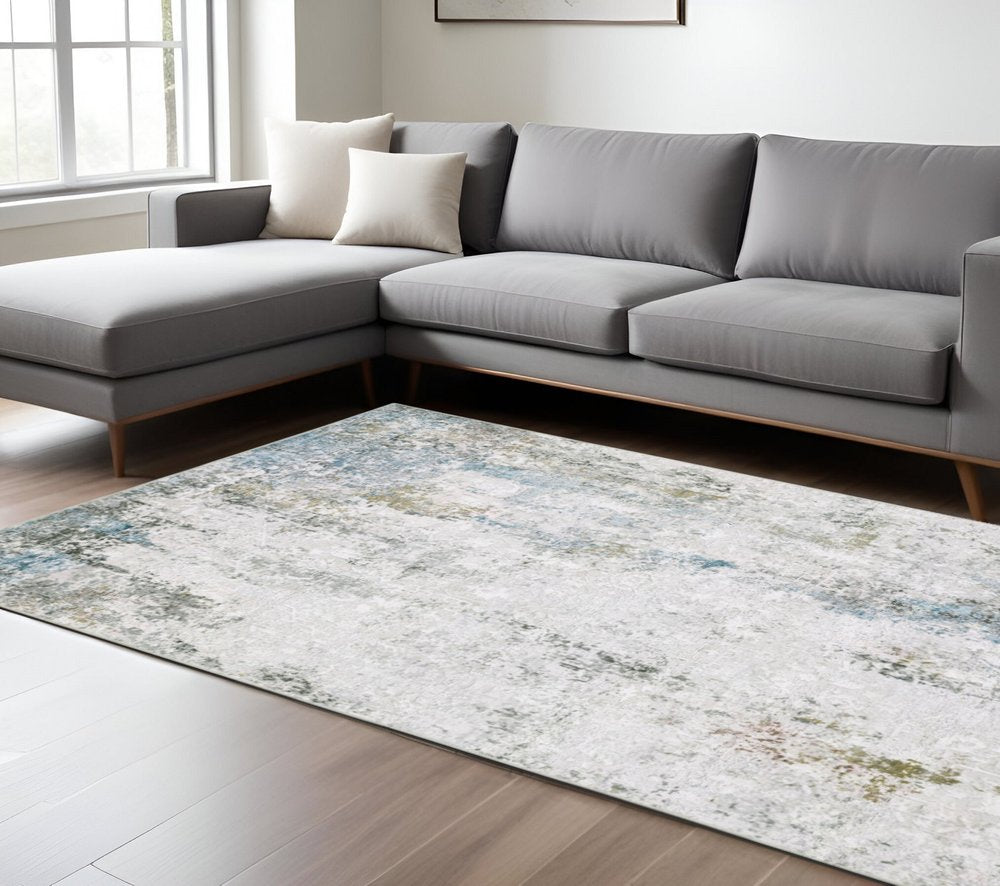 8' X 10' Ivory and Blue Abstract Non Skid Area Rug