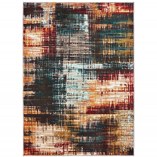 10' X 13' Blue and Orange Abstract Power Loom Area Rug