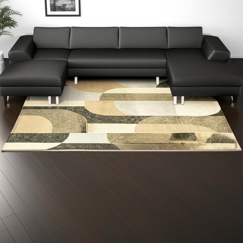 7' X 10' Brown and Ivory Geometric Power Loom Area Rug