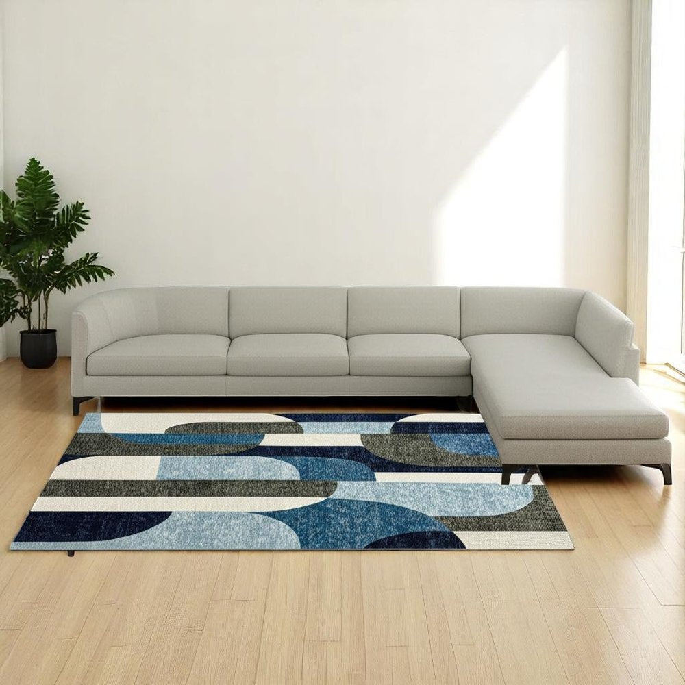 10' X 13' Blue and Gray Geometric Power Loom Area Rug