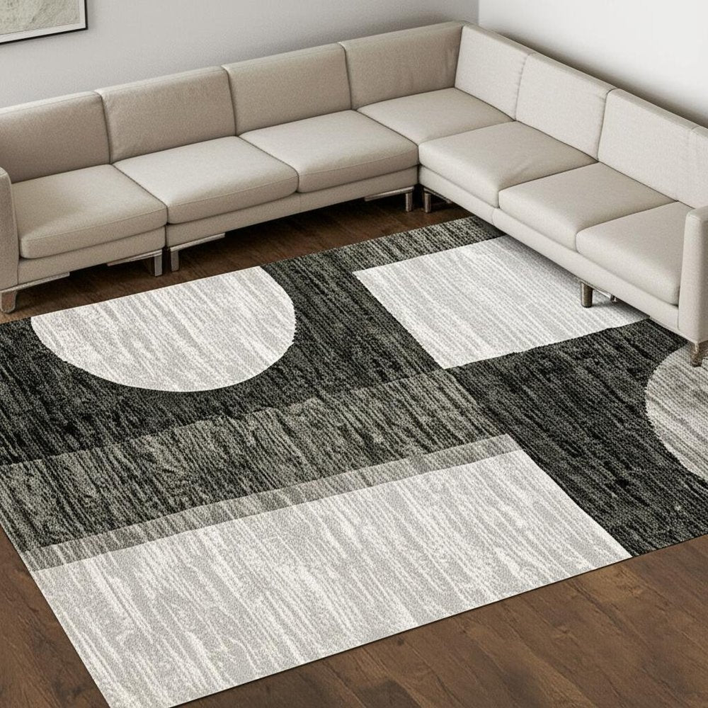 8' X 11' Gray and Ivory Geometric Power Loom Area Rug
