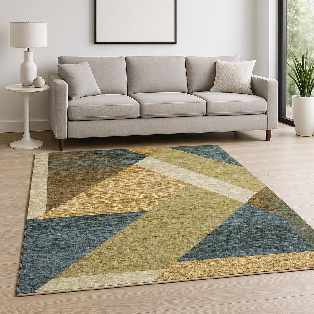 10' X 13' Blue and Beige Geometric Power Loom Area Rug