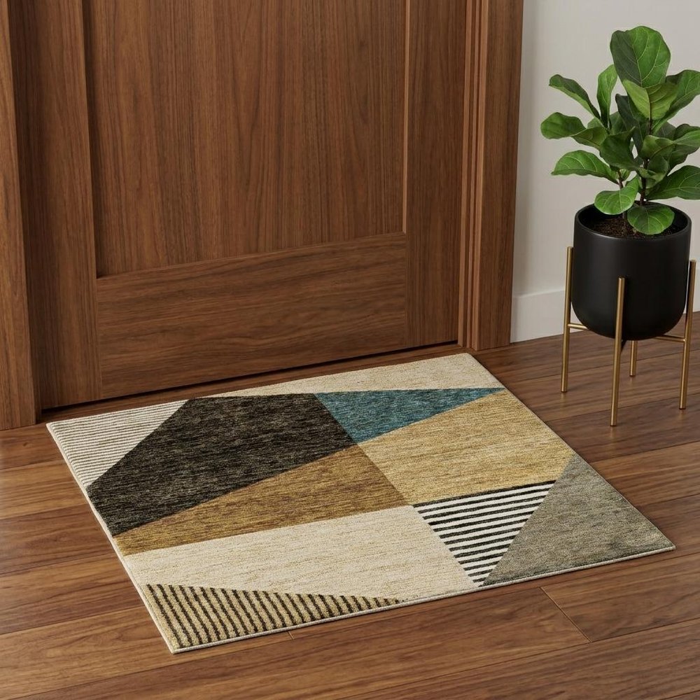 3' X 5' Blue and Beige Geometric Power Loom Area Rug