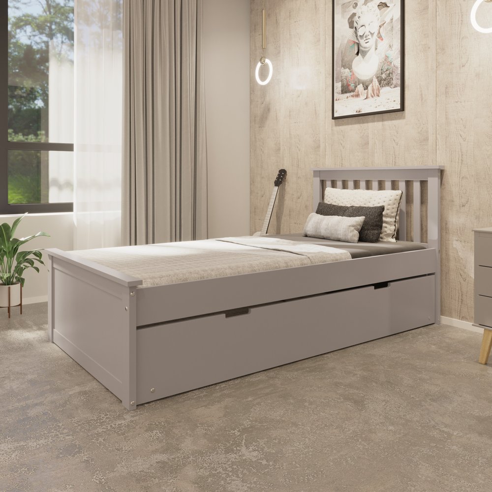 Gray Solid Wood Twin Bed With Pull Out Trundle