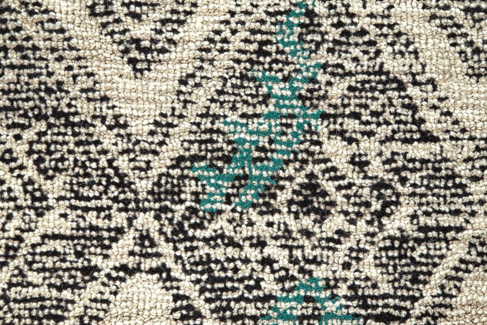 8' Black Ivory And Green Wool Geometric Hand Tufted Distressed Round Rug