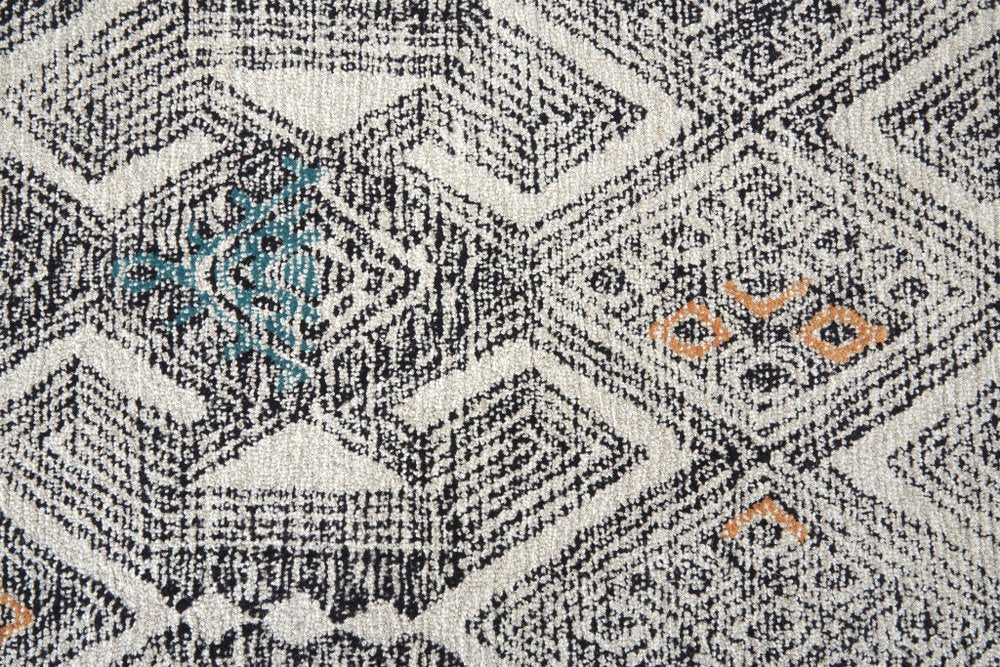 8' Black Ivory And Green Wool Geometric Hand Tufted Distressed Round Rug